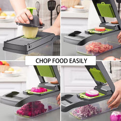 PREMIUM YUOFD Vegetable Chopper, 16-in-1 Food Chopper with 8 Stainless steel Blades for Kitchen