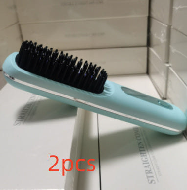 2 In 1 Straight Hair Comb Wireless Hair Straightener Brush Hair Fast Heating Portable Hot Curler USB Charging - zaranest