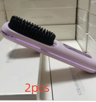 2 In 1 Straight Hair Comb Wireless Hair Straightener Brush Hair Fast Heating Portable Hot Curler USB Charging - zaranest