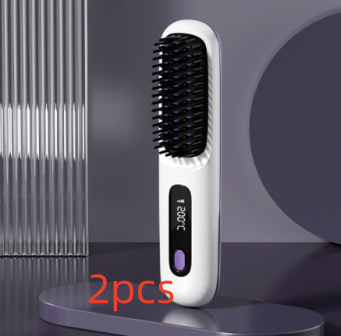 2 In 1 Straight Hair Comb Wireless Hair Straightener Brush Hair Fast Heating Portable Hot Curler USB Charging.
