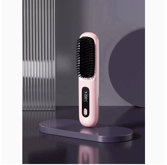 2 In 1 Straight Hair Comb Wireless Hair Straightener Brush Hair Fast Heating Portable Hot Curler USB Charging - zaranest