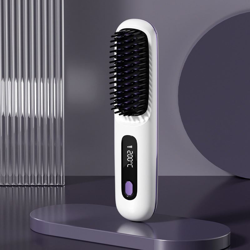 2 In 1 Straight Hair Comb Wireless Hair Straightener Brush Hair Fast Heating Portable Hot Curler USB Charging.