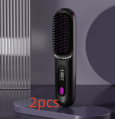 2 In 1 Straight Hair Comb Wireless Hair Straightener Brush Hair Fast Heating Portable Hot Curler USB Charging.