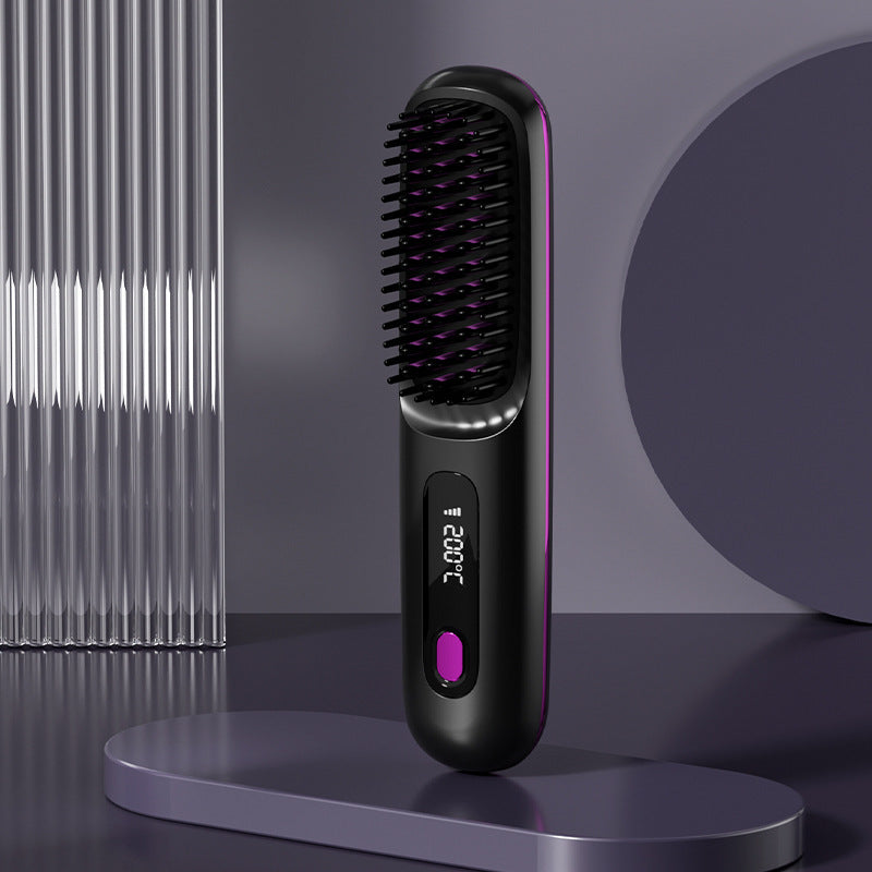 2 In 1 Straight Hair Comb Wireless Hair Straightener Brush Hair Fast Heating Portable Hot Curler USB Charging.
