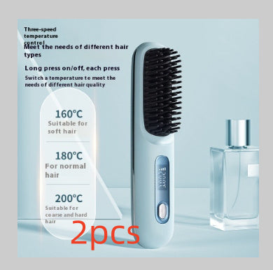 2 In 1 Straight Hair Comb Wireless Hair Straightener Brush Hair Fast Heating Portable Hot Curler USB Charging.