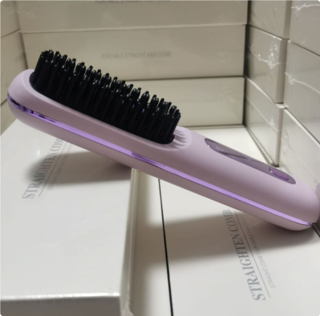 2 In 1 Straight Hair Comb Wireless Hair Straightener Brush Hair Fast Heating Portable Hot Curler USB Charging.