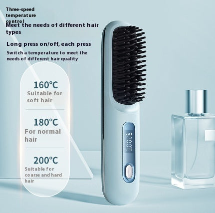 2 In 1 Straight Hair Comb Wireless Hair Straightener Brush Hair Fast Heating Portable Hot Curler USB Charging.