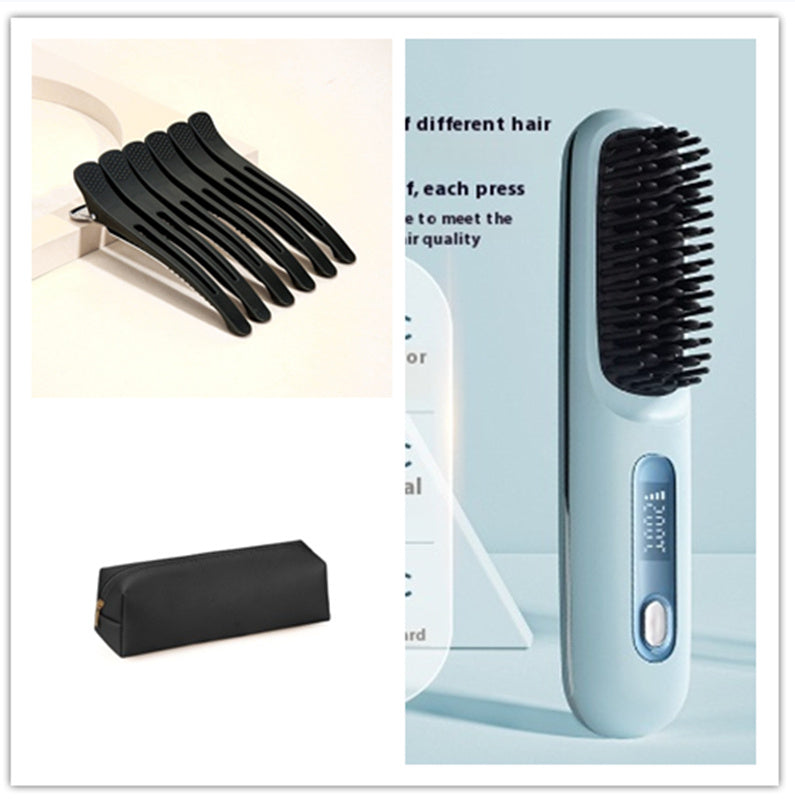 2 In 1 Straight Hair Comb Wireless Hair Straightener Brush Hair Fast Heating Portable Hot Curler USB Charging - zaranest