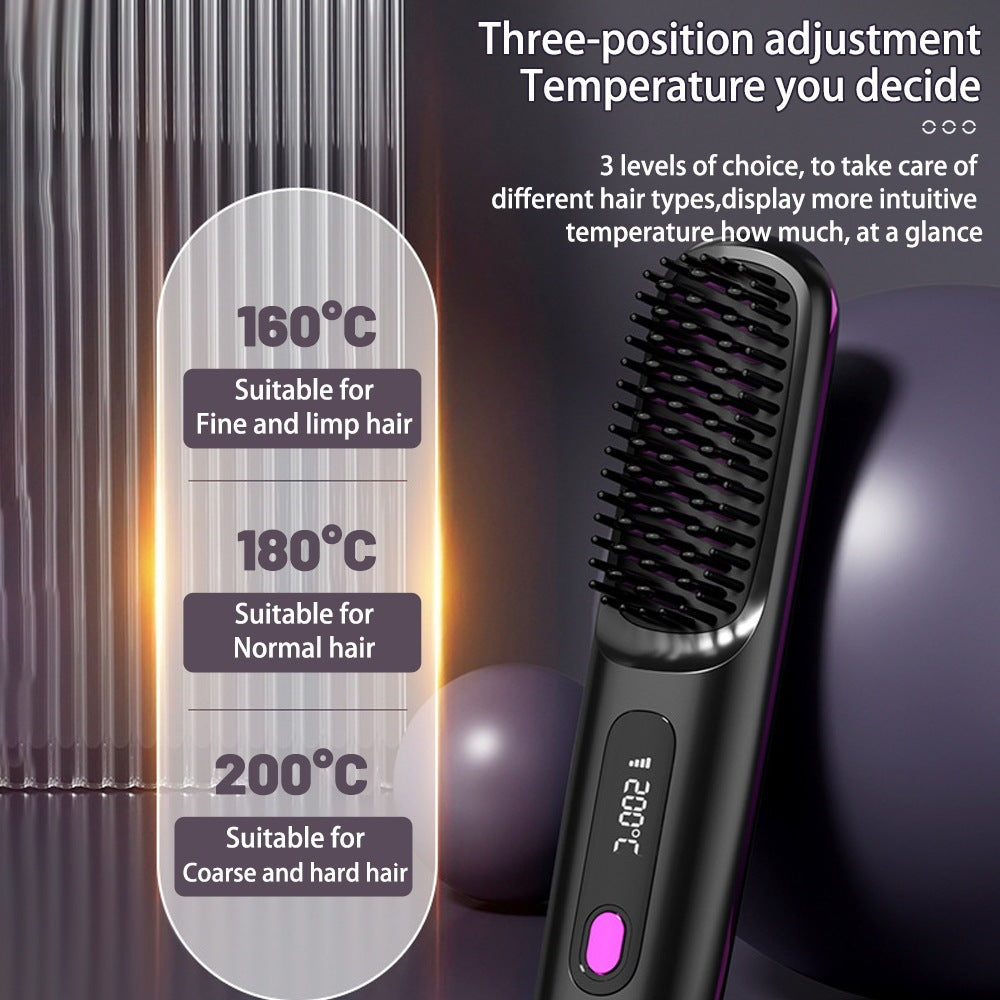 2 In 1 Straight Hair Comb Wireless Hair Straightener Brush Hair Fast Heating Portable Hot Curler USB Charging.