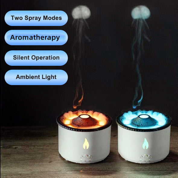 New Creative Ultrasonic Essential Oil Humidifier Volcano Aromatherapy Machine Spray Jellyfish Air Flame Humidifier Diffuser.
