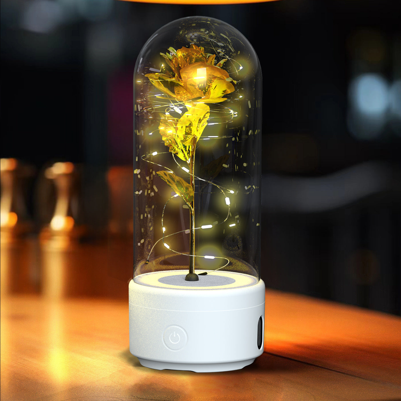 Creative 2 In 1 Rose Flowers LED Light And Bluetooth-compatible Speaker Valentine's Day Gift Rose Luminous Night Light Ornament In Glass Cover.
